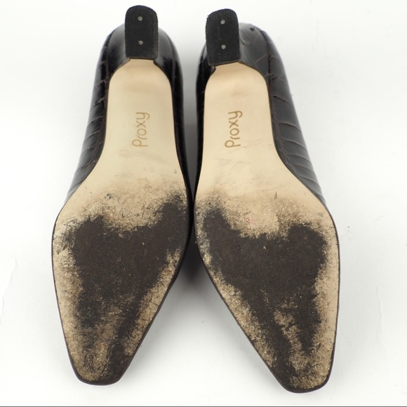 Proxy sz 6 brown leather croc pattern patent pumps - Picture 5 of 8